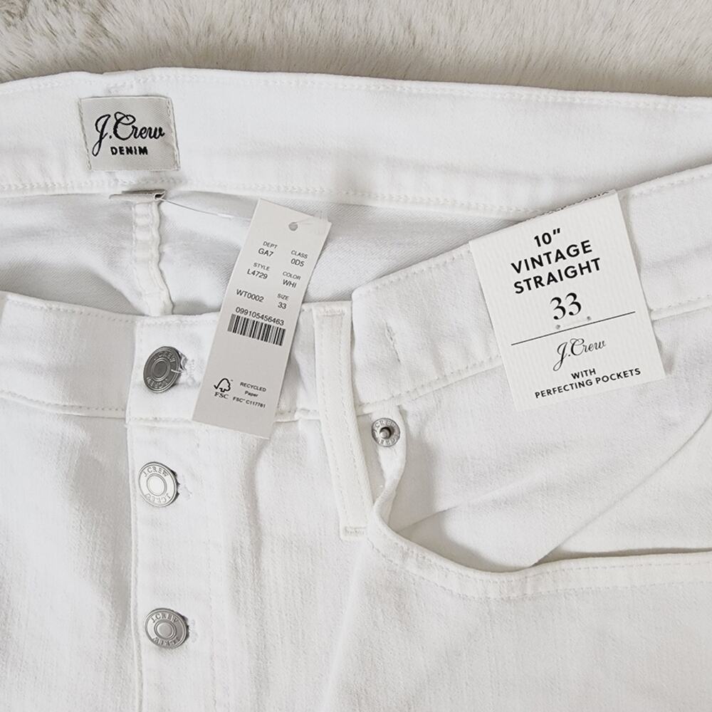 J. Crew 10" High Rise Vintage Straight White Denim Jean Perfecting Pocket 33 NWT - Picture 3 of 8